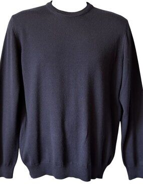 Joseph & Lyman Mens Small Navy Blue Merino Wool Crewneck Sweater Made In Italy